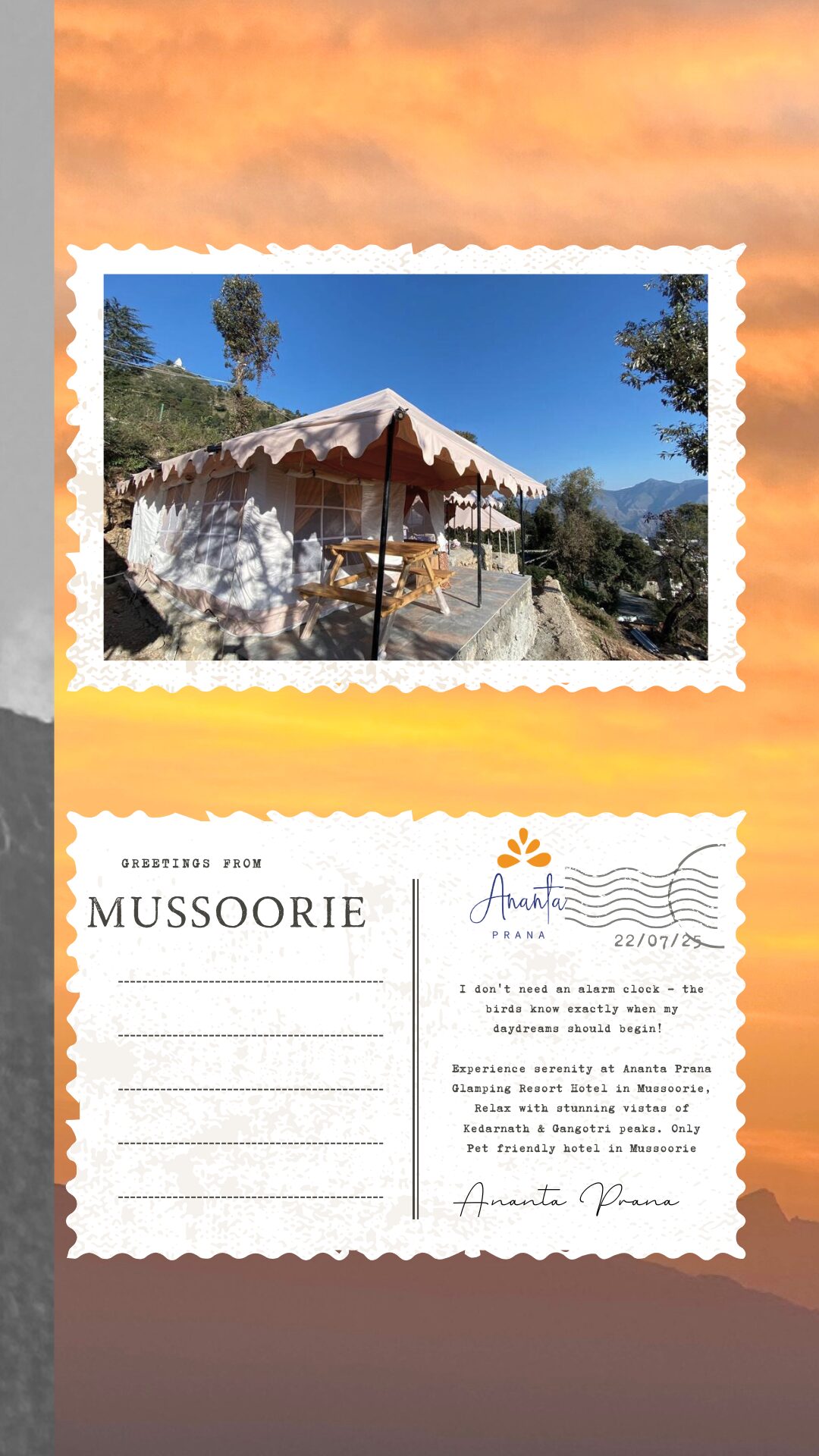 Discover Ananta Prana, the most luxurious glamping resort nestled in the serene Himalayan foothills. Just 3 km from Mussoorie Mall Road and close to Dehradun, our eco-luxury retreat offers breathtaking mountain views, Swiss tents, organic dining, and unforgettable adventure activities. Perfect for couples, families, solo travelers, and pet owners, Ananta Prana blends five-star comfort with raw nature. Enjoy bonfire nights, guided treks, sunrise views of Kedarnath & Gangotri peaks, and more. Whether it’s a romantic escape, family vacation, or a peaceful digital detox, Ananta Prana is your ideal mountain getaway. Why Choose Us? • Luxury Glamping & Camping in Mussoorie • Couple-Friendly & Pet-Friendly Stays • Farm-to-Table Dining • Adventure Activities: Trekking. • Near Kempty Falls, Lal Tibba, Camel’s Back Road • Best Price Guarantee on Direct Bookings Book now and experience the best view resort in Mussoorie & Dehradun.
